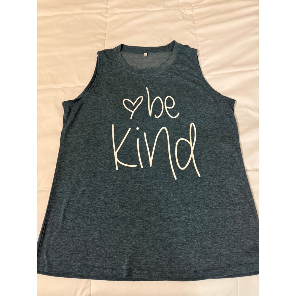 Be Kind Graphic Muscle Tank Top Heather Teal Blue Sleeveless Shirt XL